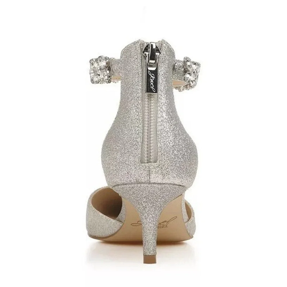 Badgley Mischka Jewel Robles Silver Heel Shoes Jeweled Ankle -‎ Size 5 NEW